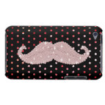 Funny Girly Pink Bling Moustache Polka Dots Patter Barely There iPod Case