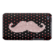 Funny Girly Pink Bling Moustache Polka Dots Patter Barely There iPod Case