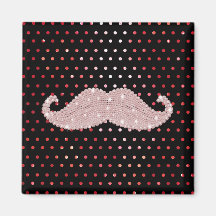 Funny Girly Pink Bling Moustache Polka Dots Patter Magnets