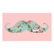 Funny Girly Vintage Red Pink Floral Moustache Business Cards