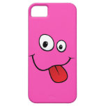 Funny goofy smiley sticking out his tongue, pink iPhone 5 covers