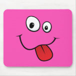 Funny goofy smiley sticking out his tongue, pink mousepads