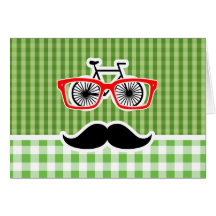 Funny Green Gingham Mustache Card