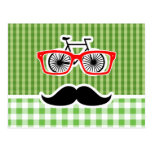 Funny Green Gingham Mustache Post Cards