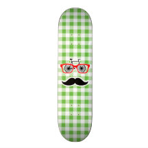 Funny Green Gingham Mustache Skate Decks
