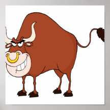 funny grinning bull cartoon character print