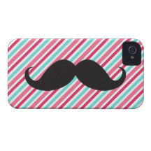 Funny handlebar moustache on pink aqua blue stripe iPhone 4 covers