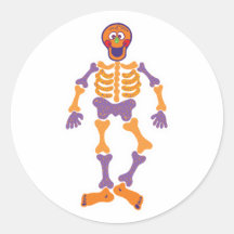 funny happy skeleton round stickers