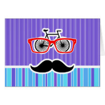 Funny Hipster; Blue & Purple Stripes Greeting Cards