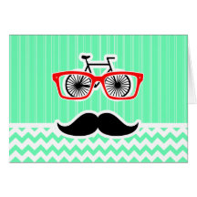 Funny Hipster Mustache; Green Chevron Card