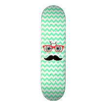 Funny Hipster Mustache; Green Chevron Skateboards