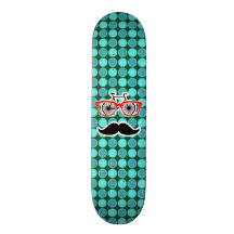Funny Hipster; Turquoise Polka Dots Skate Board Deck