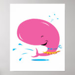 funny hula pink whale posters