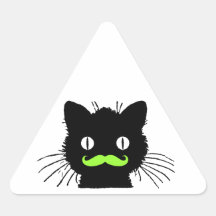 FUNNY LIME GREEN MUSTACHE VINTAGE BLACK CAT STICKERS