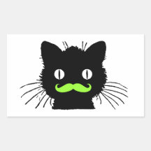 FUNNY LIME GREEN MUSTACHE VINTAGE BLACK CAT STICKERS