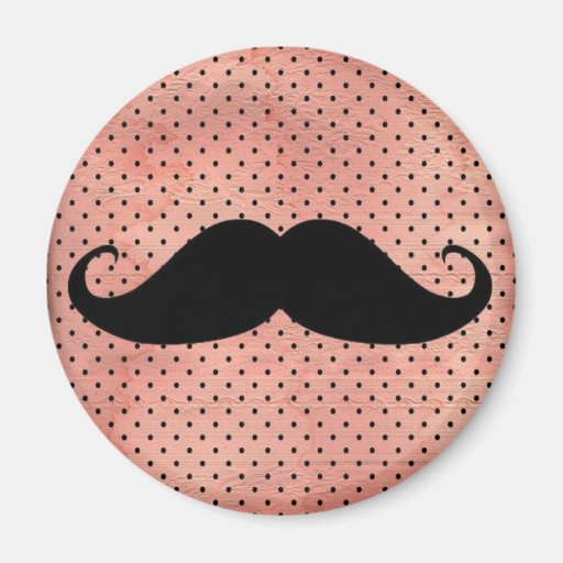 Funny Moustache On Cute Pink Polka Dot Background Refrigerator Magnet