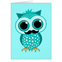 funny moustache owl cards
