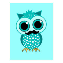funny moustache owl post cards