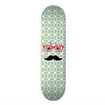 Funny Mustache; Blue-Green & Cream Custom Skate Board