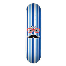 Funny Mustache; Blue & White Stripes Skate Board Decks