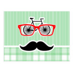 Funny Mustache, Green Plaid Postcards