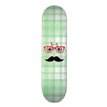 Funny Mustache, Green Plaid Skate Deck