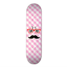 Funny Mustache; Pink Plaid; Checkered Skate Board Deck