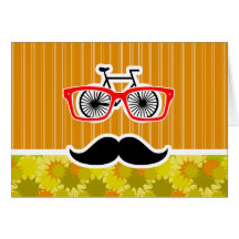 Funny Mustache; Retro Green & Orange Greeting Card