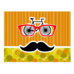 Funny Mustache; Retro Green & Orange Post Card