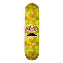 Funny Mustache; Retro Green & Orange Skateboard Deck