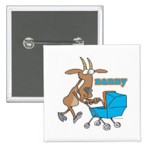 funny nanny goat pushing stroller cartoon pinback button