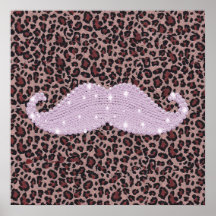 Funny Pink Bling Moustache And Animal Print Patter