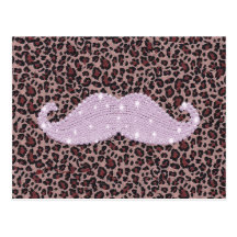 Funny Pink Bling Moustache And Animal Print Patter Postcard
