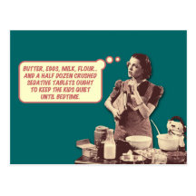 Funny Postcard - Retro Housewife Sleepytime Cake