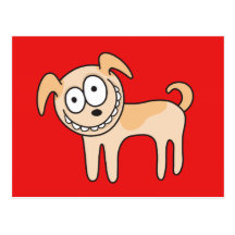 Funny puppy dog cute kids animal cartoon on red postcard