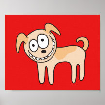 Funny puppy dog cute kids animal cartoon on red poster