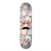 Funny Random Mustache, Golf Balls & Tees Custom Skateboard