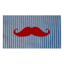 Funny Red Moustache And Blue White Stripes Business Card Templates
