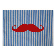 Funny Red Moustache And Blue White Stripes Invitations