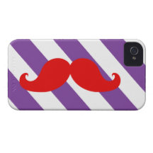 Funny Red Moustache Purple Stripes iPhone 4 Case-Mate Case