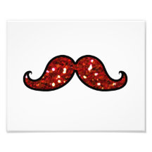 FUNNY RED MUSTACHE PRINTED GLITTER PHOTO