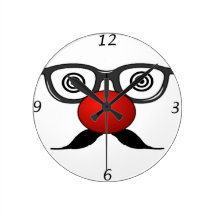 Funny Red Nose weird  eyes glasses moustache Round Wallclock