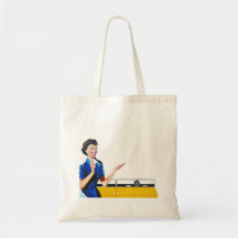 Funny Retro Housewife with Washing Machine Tote Bags
