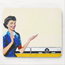 Funny Retro Housewife with Washing Machine Mouse Pads