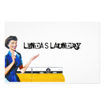 Funny Retro Housewife with Washing Machine Personalized Stationery