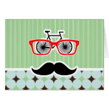 Funny Retro Mustache; Sage Green & Brown Cards