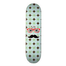 Funny Retro Mustache; Sage Green & Brown Skate Deck