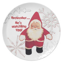 Funny Retro Santa Gnome Christmas Plate