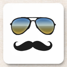 Funny Retro Sunglasses with Moustache Beverage Coasters