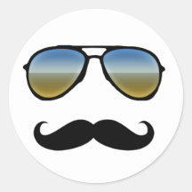 Funny Retro Sunglasses with Moustache Round Sticker